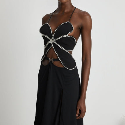 Winter Black Logo Motif Flared Midi Skirt