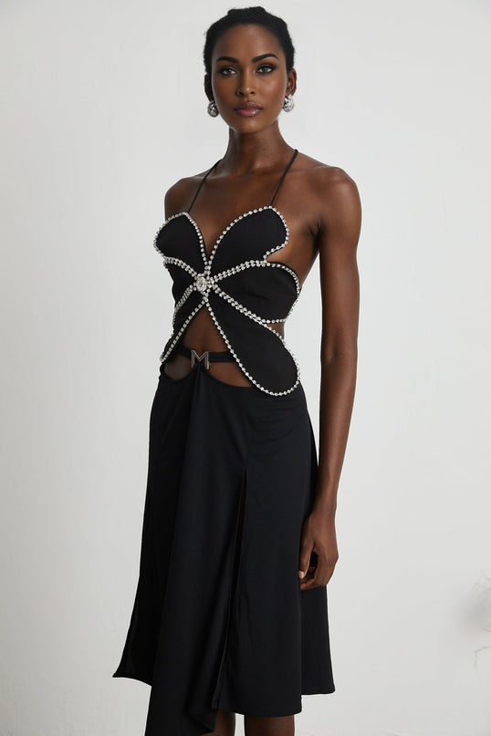 Winter Black Logo Motif Flared Midi Skirt
