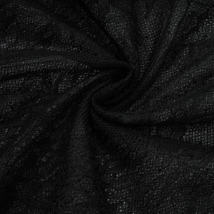 Black oneshoulder dress with lace embroidery long sleeves asymmetric design cutout and gathered detailing side high slit scallop trim and half lining floor length made of 74% Polyamide 20% Cotton 6% Rayon