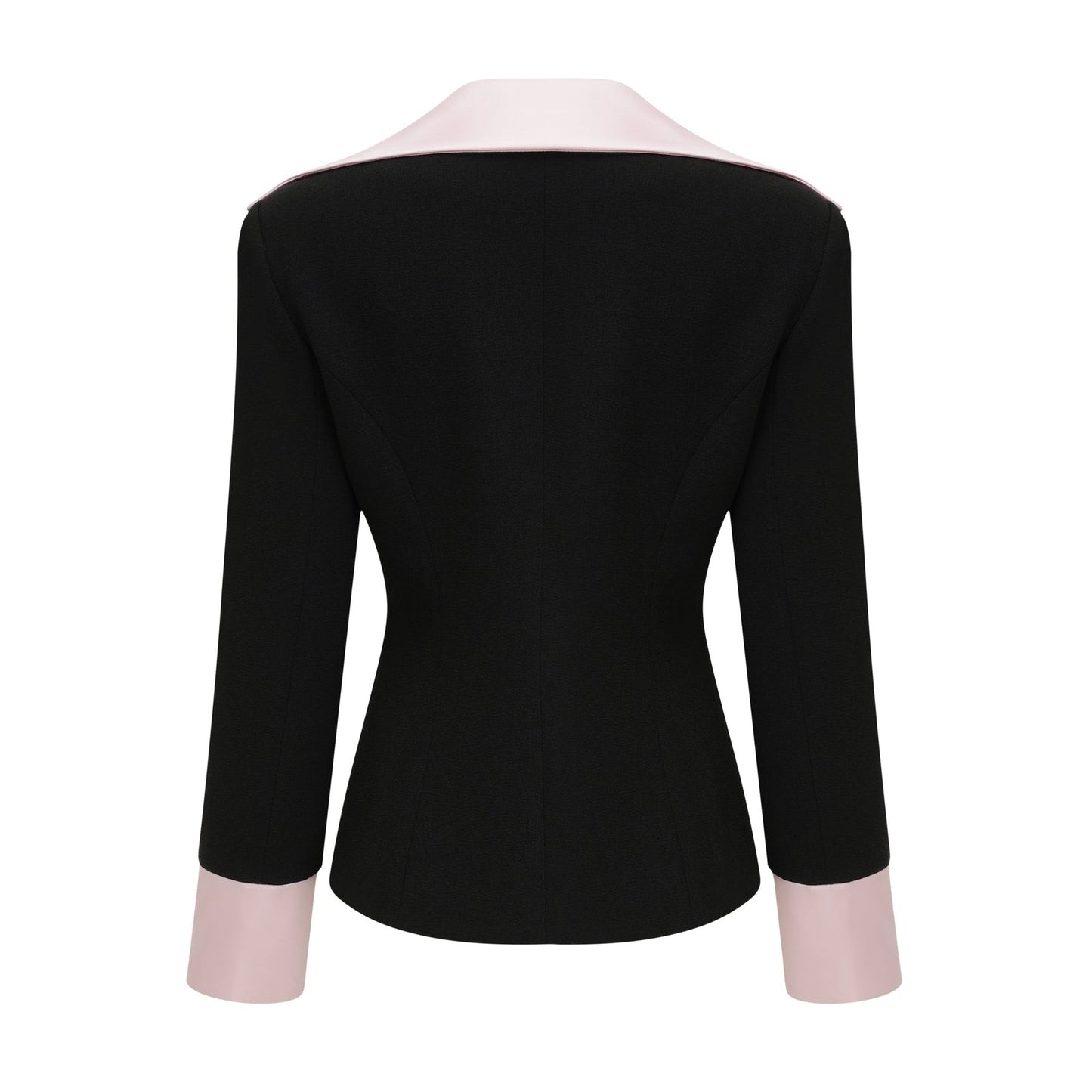 Black tweed dress with notched lapels cinched waist front bowknot detailing and contrast colors composed of 100% tweed