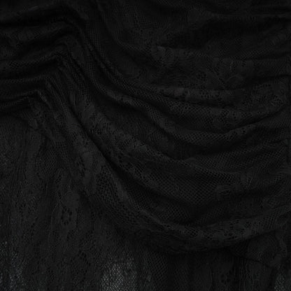 Black one shoulder dress with long sleeves lace embroidery asymmetric design cutout detailing and side high slit