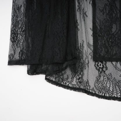 Black one shoulder dress with lace embroidery asymmetric design cutout detailing and side high slit