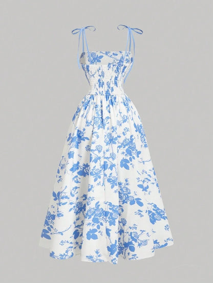 Women Beige Base Black Floral Silhouette Pattern Slip Dress Dress