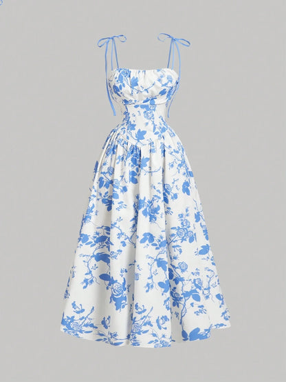 Women Beige Base Black Floral Silhouette Pattern Slip Dress Dress