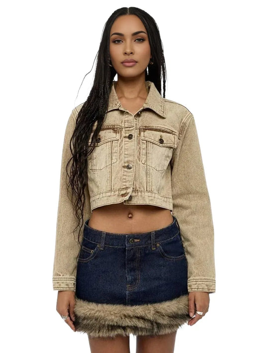 WOMEN Boxy Crop Wash Denim Jacket