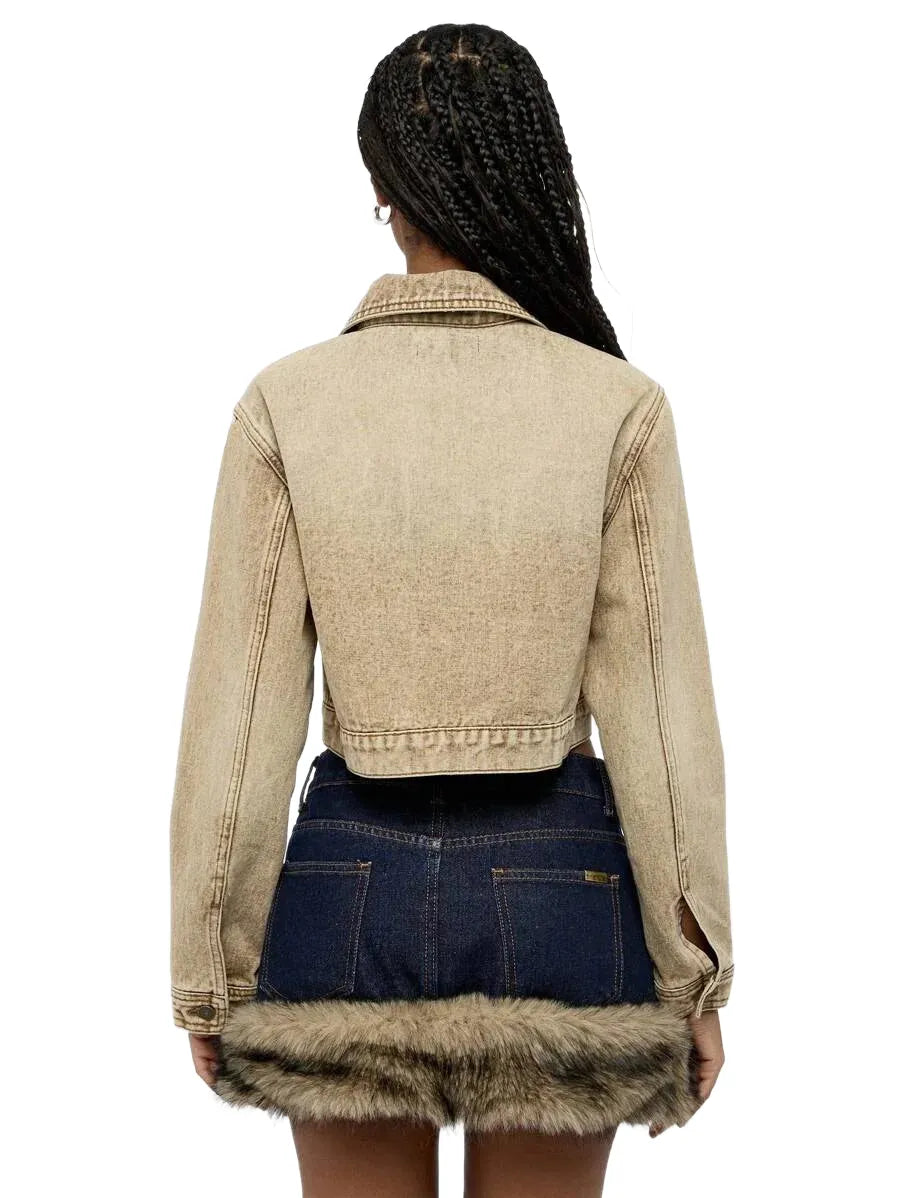 WOMEN Boxy Crop Wash Denim Jacket