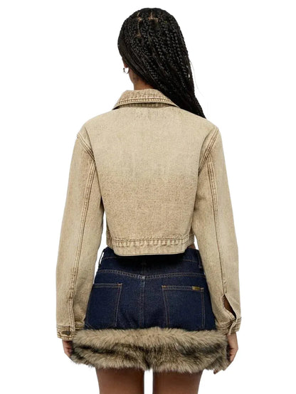 WOMEN Boxy Crop Wash Denim Jacket