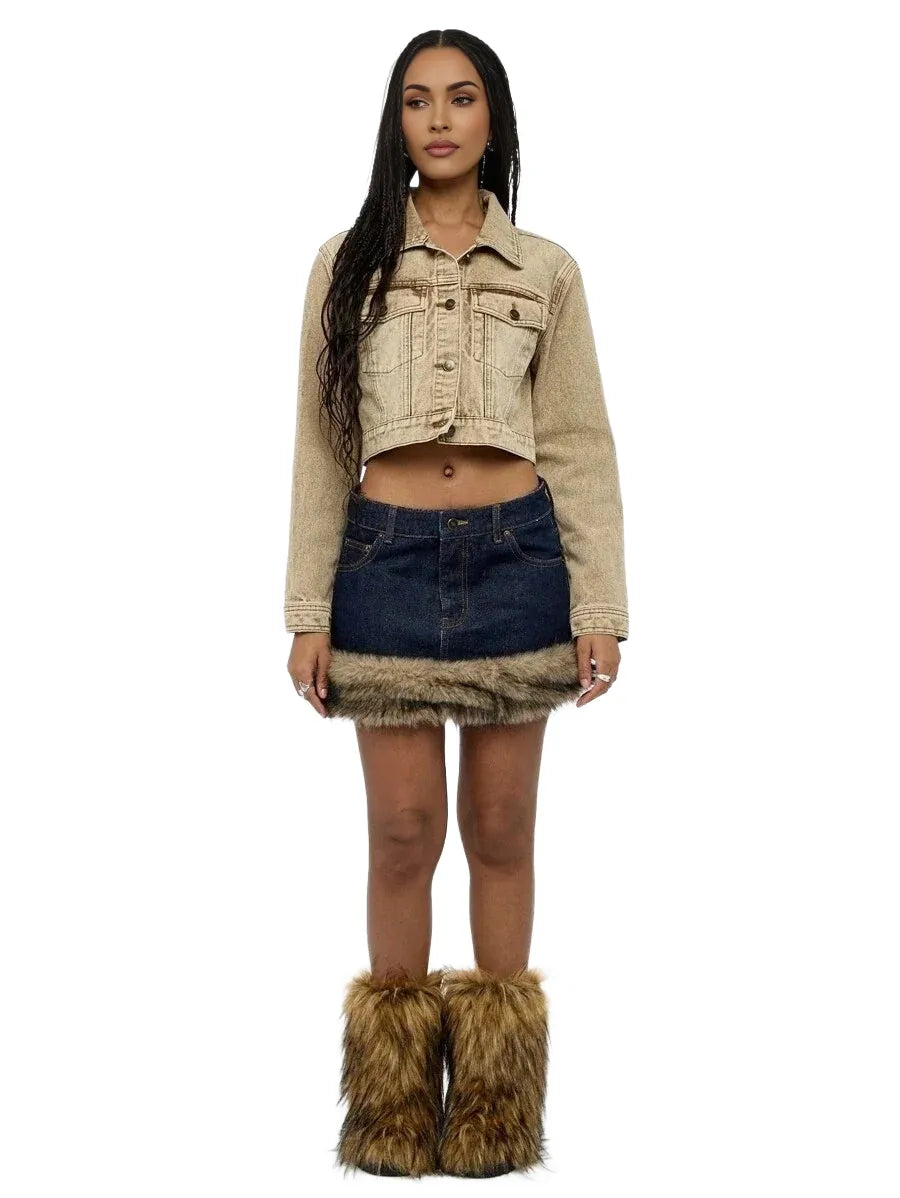 WOMEN Boxy Crop Wash Denim Jacket