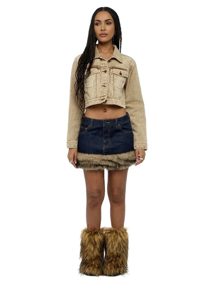 WOMEN Boxy Crop Wash Denim Jacket