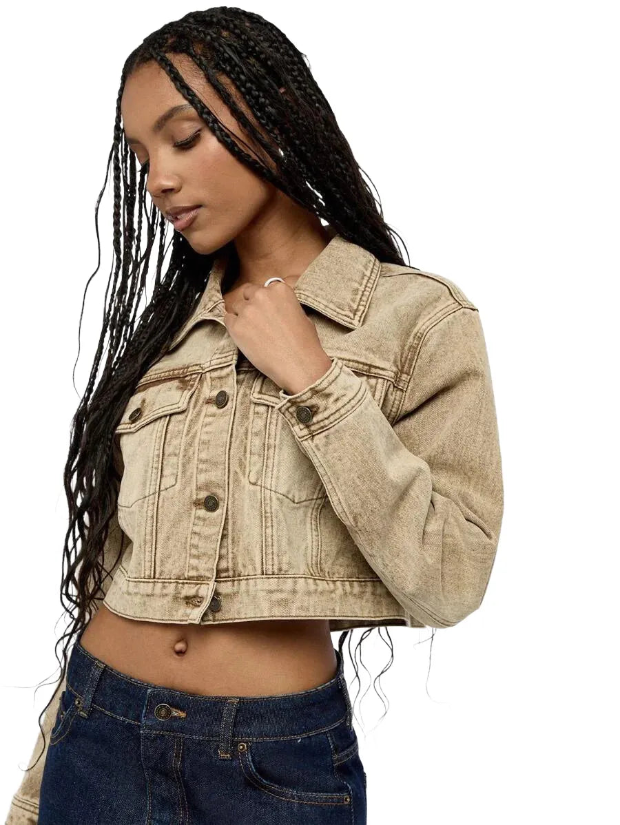 WOMEN Boxy Crop Wash Denim Jacket