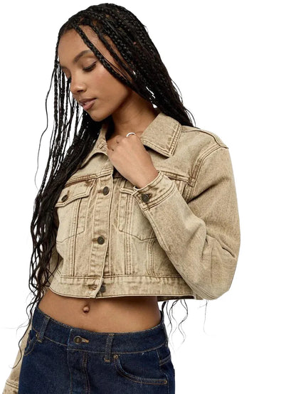 WOMEN Boxy Crop Wash Denim Jacket