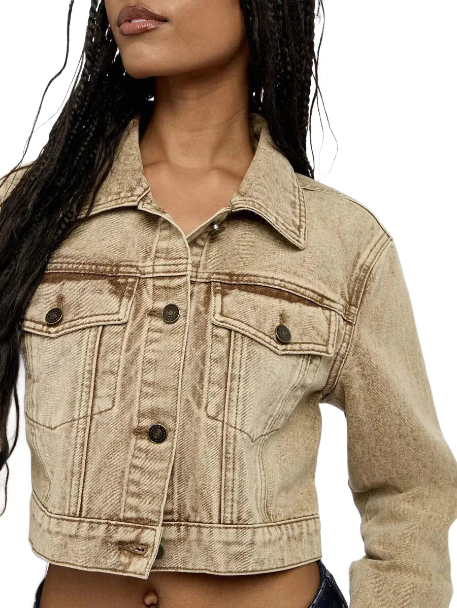 WOMEN Boxy Crop Wash Denim Jacket