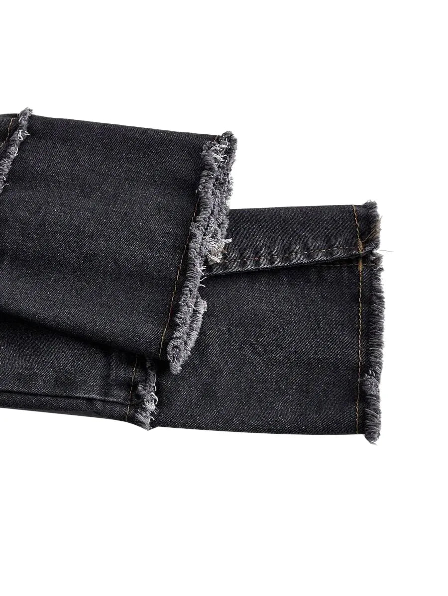 Women Casual Denim Jacket With Fringe Patchwork And Pleated Hem Long Sleeve Autumn