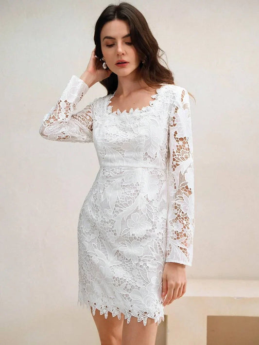 Women Casual Ruffle Trim Long Sleeve Slim Fit Short Dress Suitable For Vacation