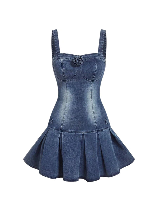 Women Denim Slip Dress TightFitting Sleeveless Mini Blue