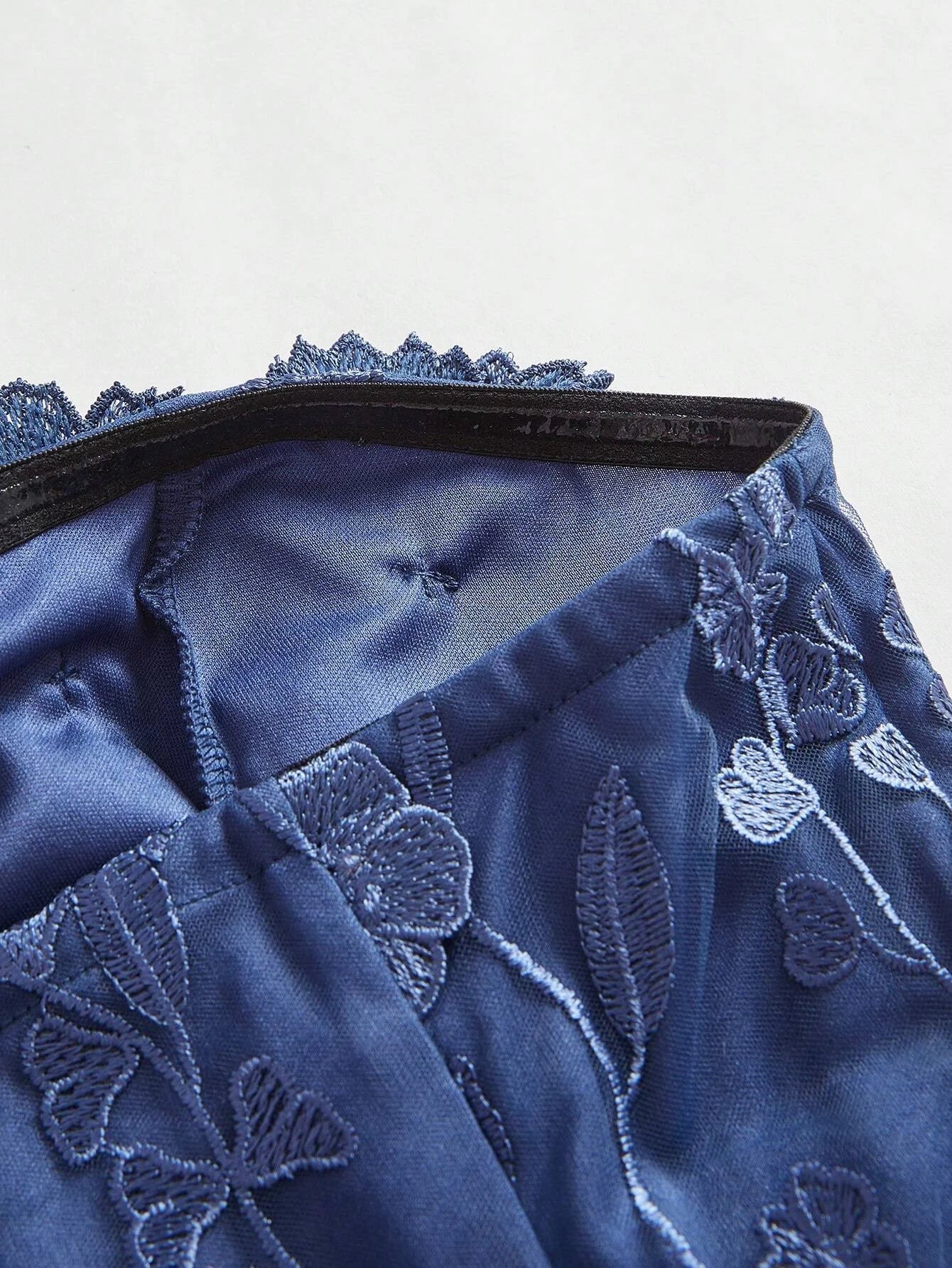 Women Elegant Party Blue Strapless Mesh Embroidered 3D Floral Fitted Dress