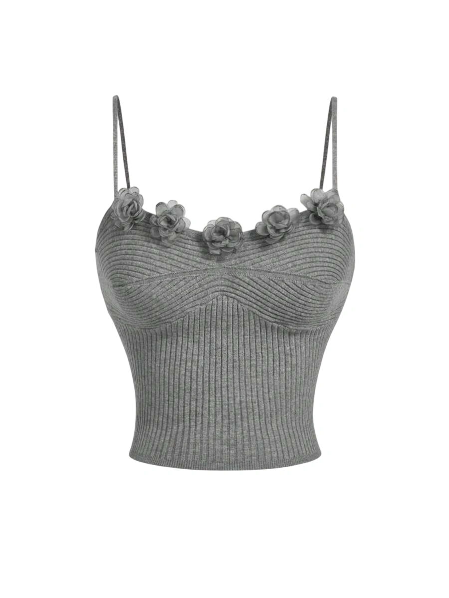 Women Floral Decor Slim Strap Minimalist Tank Top Casual Daily WearGrey Tank TopGoing Out