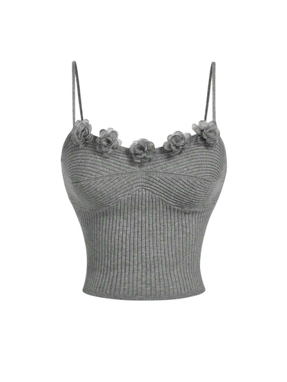 Women Floral Decor Slim Strap Minimalist Tank Top Casual Daily WearGrey Tank TopGoing Out