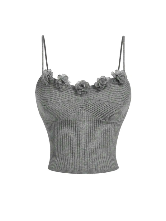 Women Floral Decor Slim Strap Minimalist Tank Top Casual Daily WearGrey Tank TopGoing Out