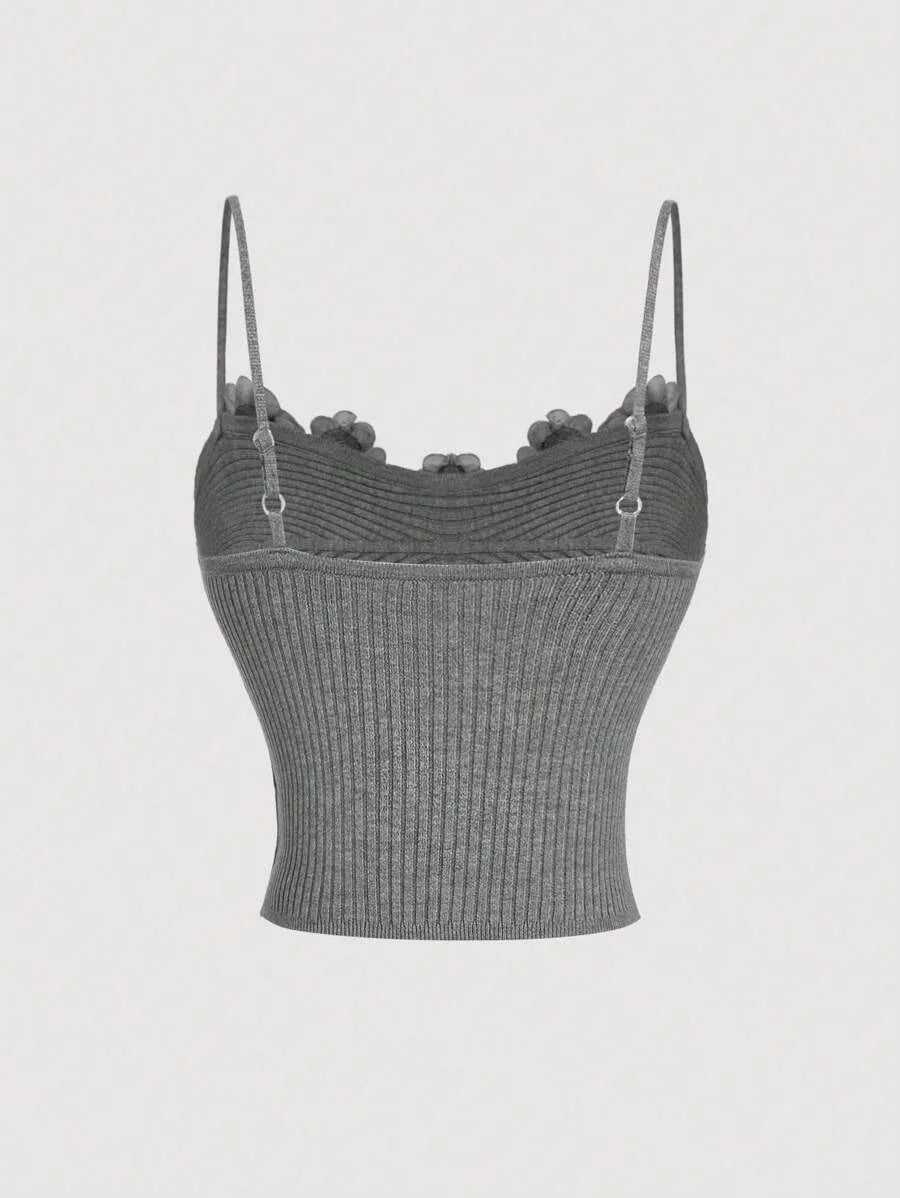 Women Floral Decor Slim Strap Minimalist Tank Top Casual Daily WearGrey Tank TopGoing Out