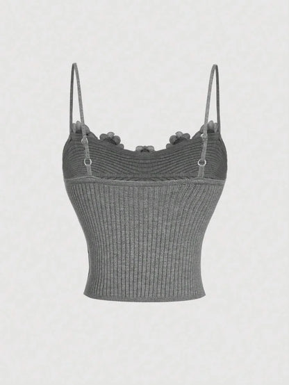 Women Floral Decor Slim Strap Minimalist Tank Top Casual Daily WearGrey Tank TopGoing Out