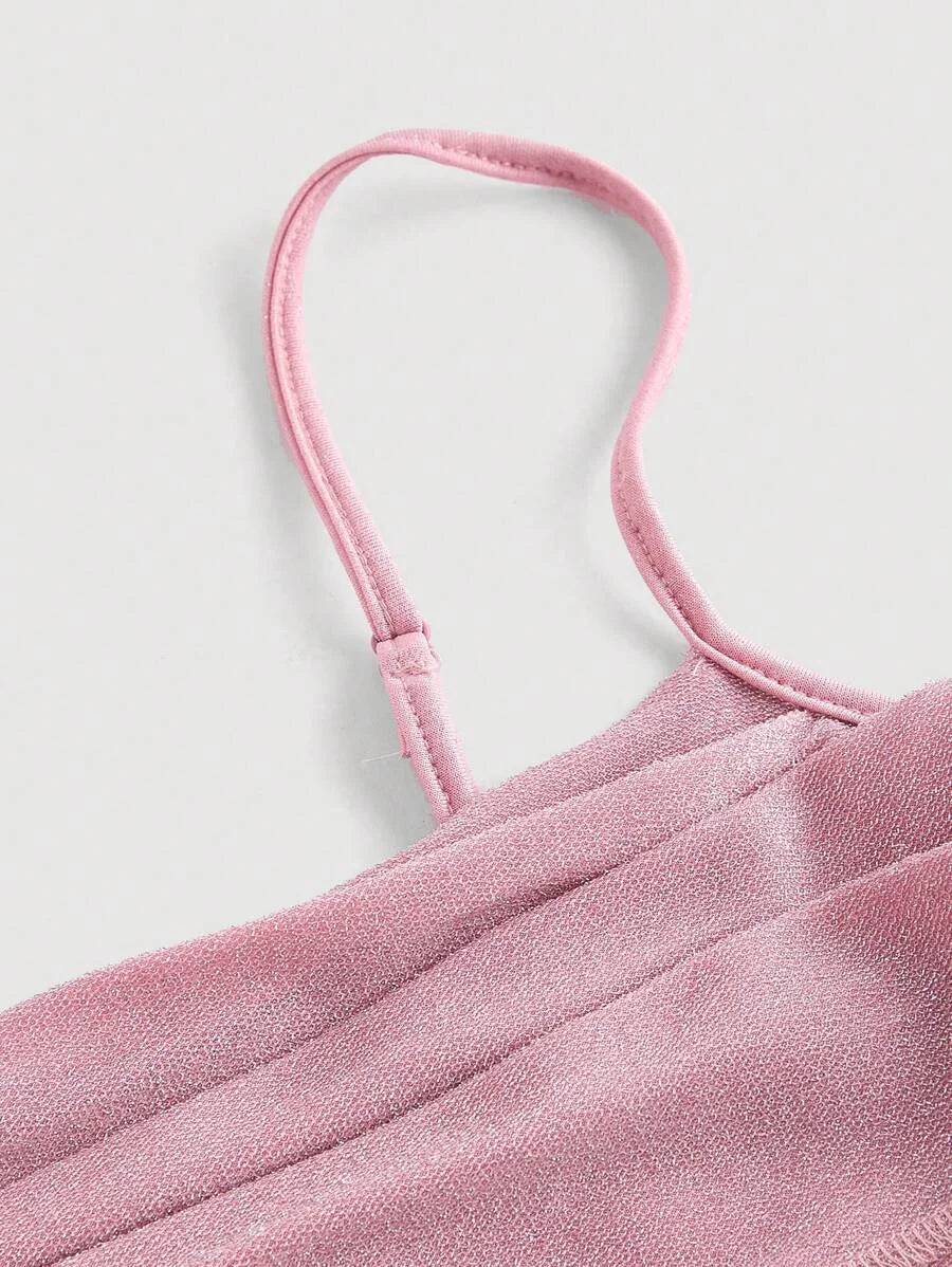 Women Pink Pleated Bust Fishtail Hem Long DressBeach Women Outfits New Year Party DressNew Year Eve