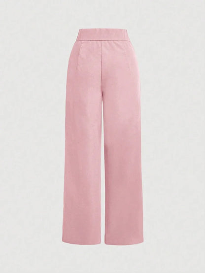 Women Solid Color Belted Button Long Pants Suitable For Summer