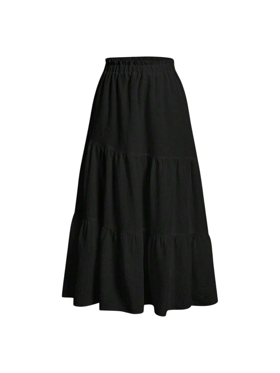 Women Solid Color Daily Wear Ruffle Hem Skirt