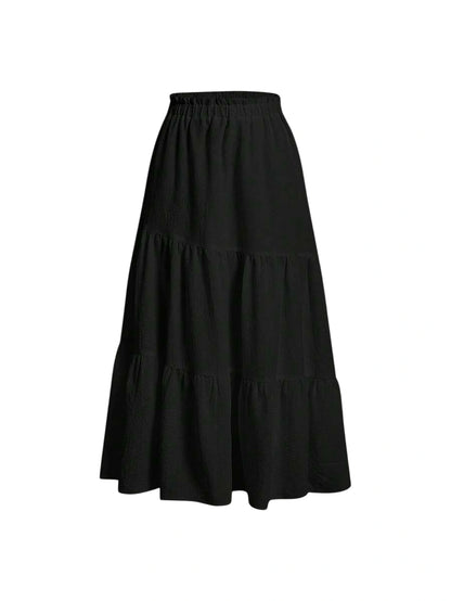 Women Solid Color Daily Wear Ruffle Hem Skirt