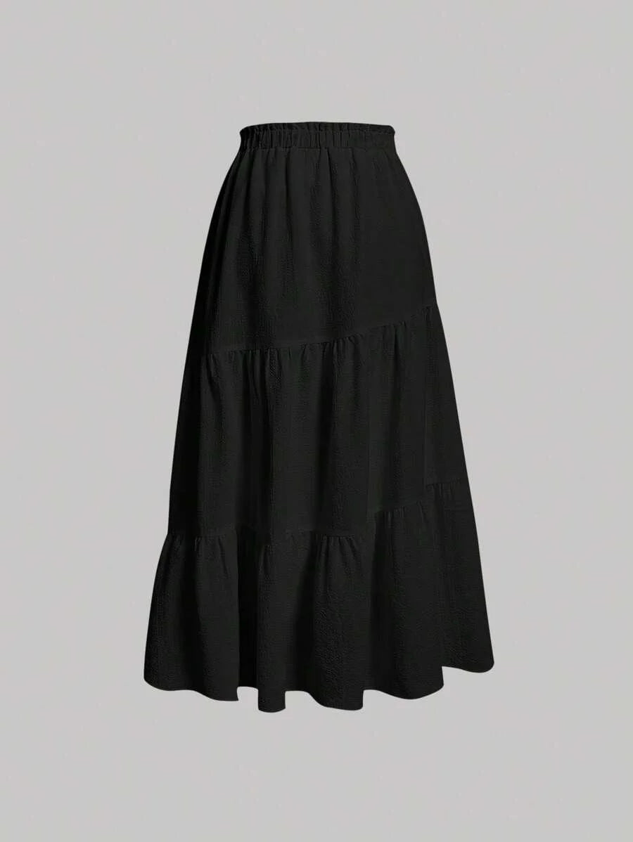 Women Solid Color Daily Wear Ruffle Hem Skirt