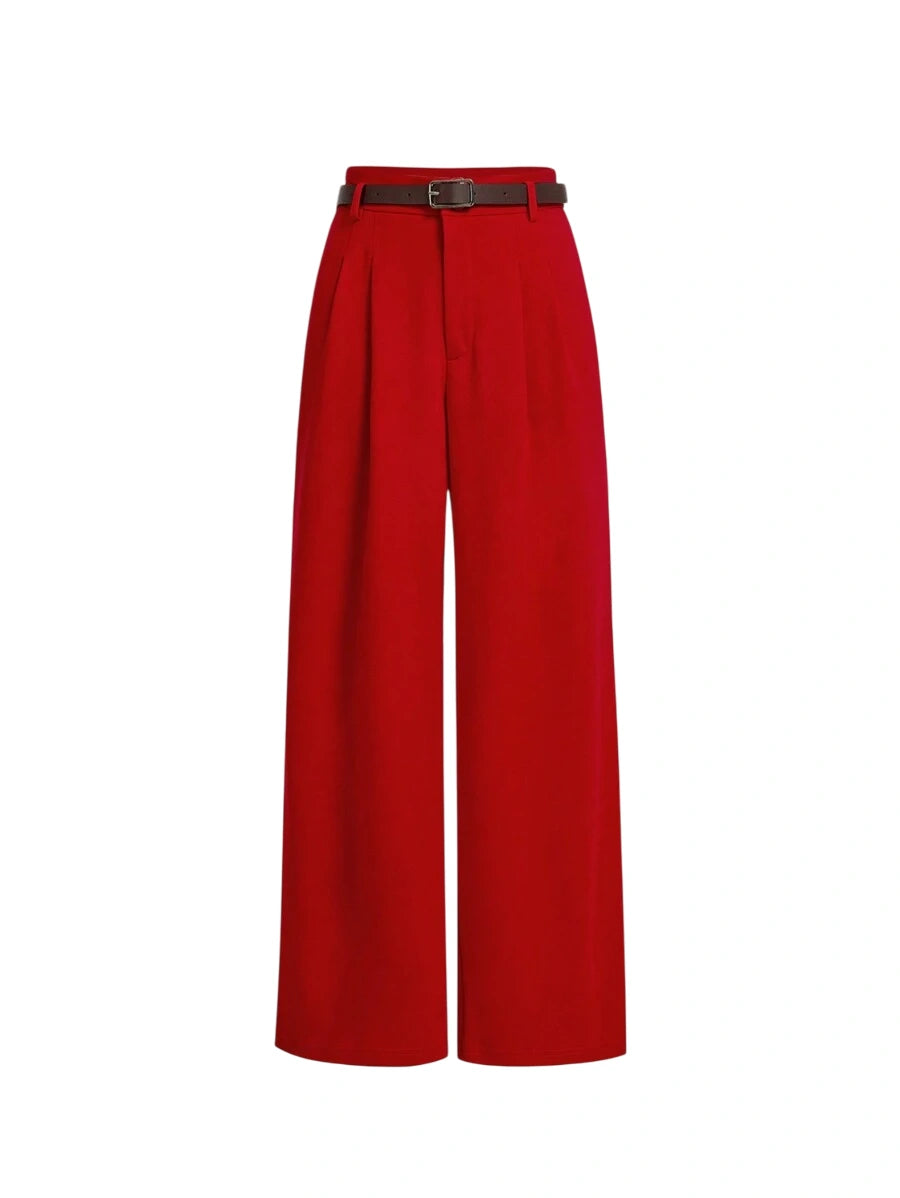 Women Solid Color Straight Leg Casual Pants