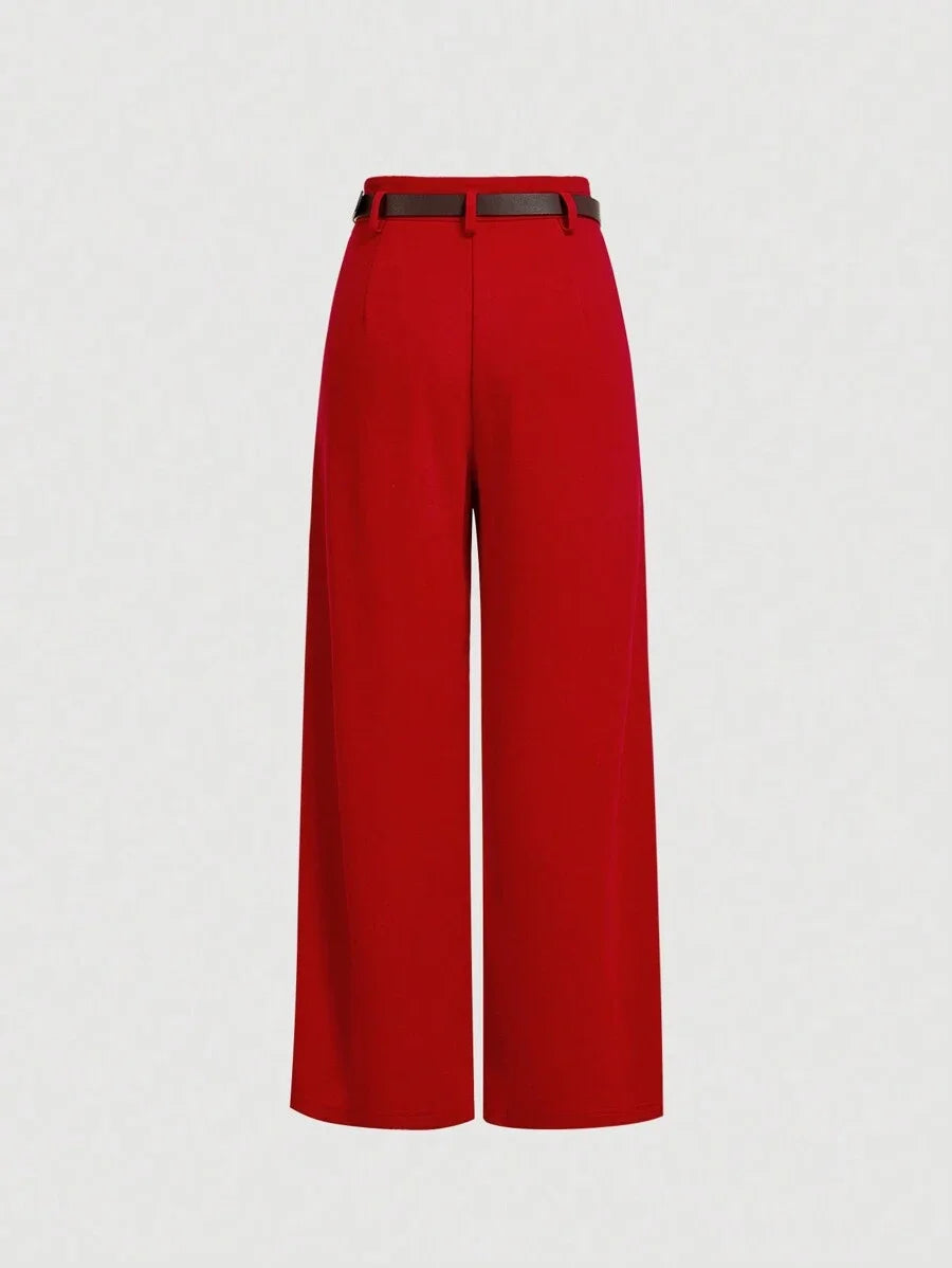Women Solid Color Straight Leg Casual Pants