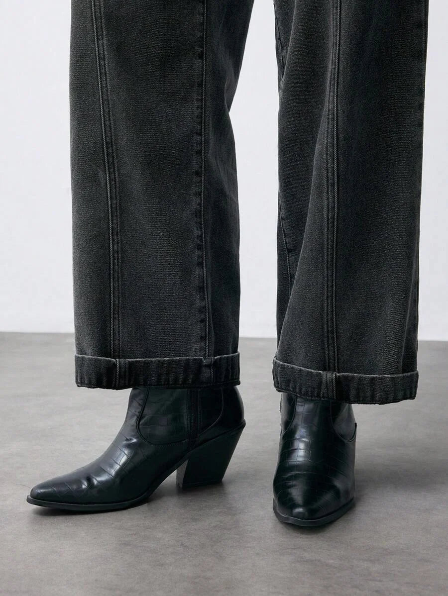 Women Thermal Lined Thickened StraightLeg Jeans Loose Casual Pants Black