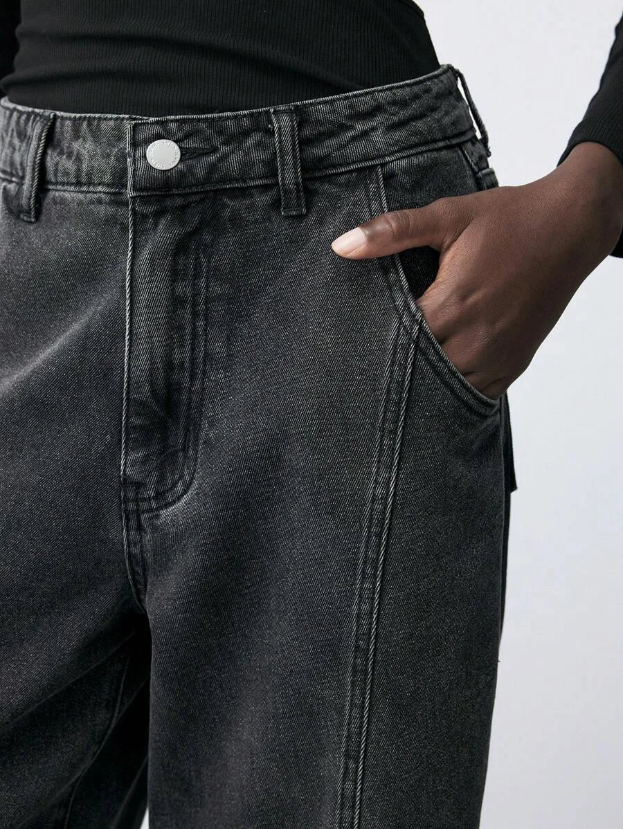 Women Thermal Lined Thickened StraightLeg Jeans Loose Casual Pants Black