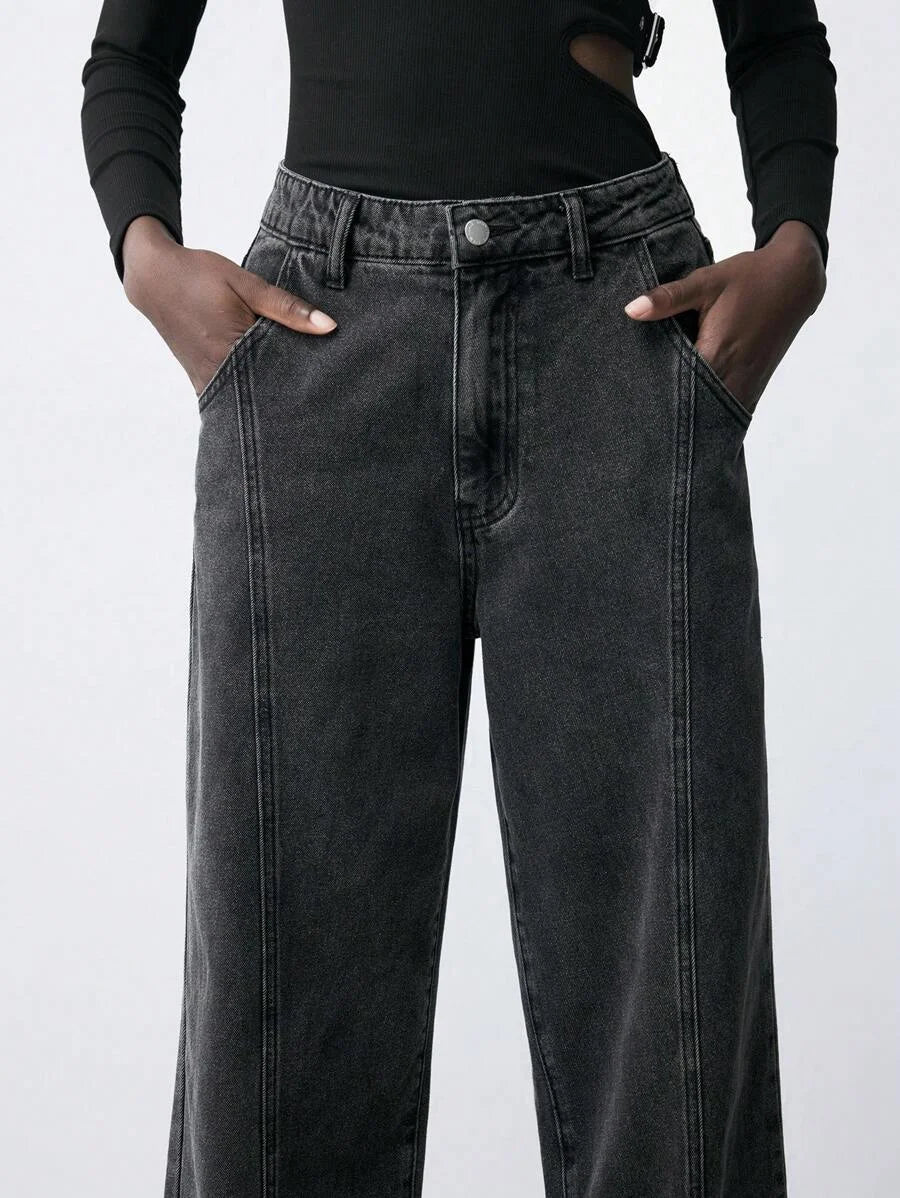 Women Thermal Lined Thickened StraightLeg Jeans Loose Casual Pants Black