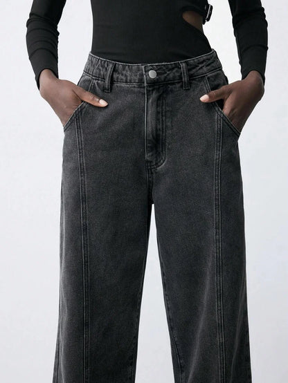 Women Thermal Lined Thickened StraightLeg Jeans Loose Casual Pants Black