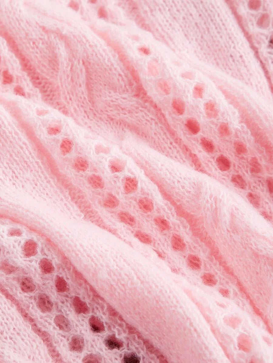 Women Vintage Floral Pattern Bell Sleeve Knit Cardigan In PinkHot Pinks CardiganCute Cardigan