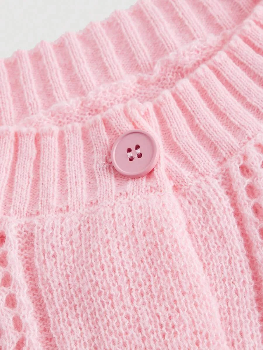 Women Vintage Floral Pattern Bell Sleeve Knit Cardigan In PinkHot Pinks CardiganCute Cardigan