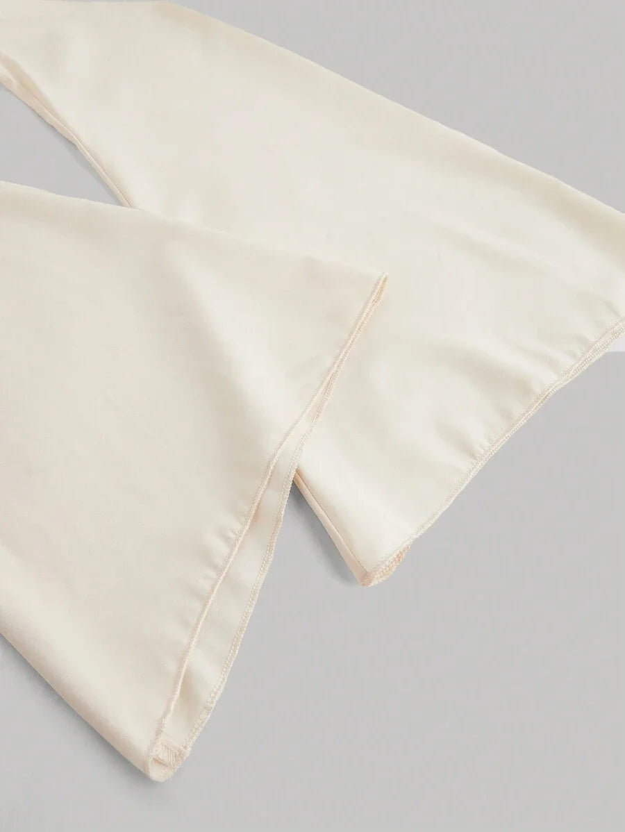 Women VNeck Ruffle Flared Sleeve Blouse Waist CinchedApricot Long Sleeve ShirtWitchy ClothesButton