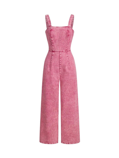 Women Wide Leg Loose Casual Versatile Denim Bib Pants