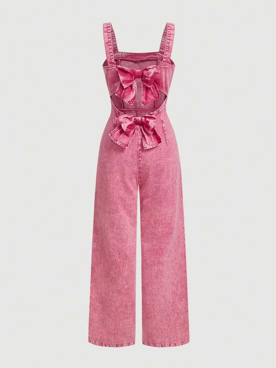 Women Wide Leg Loose Casual Versatile Denim Bib Pants