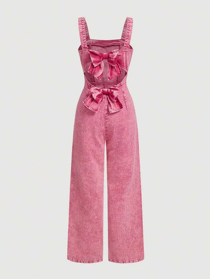 Women Wide Leg Loose Casual Versatile Denim Bib Pants