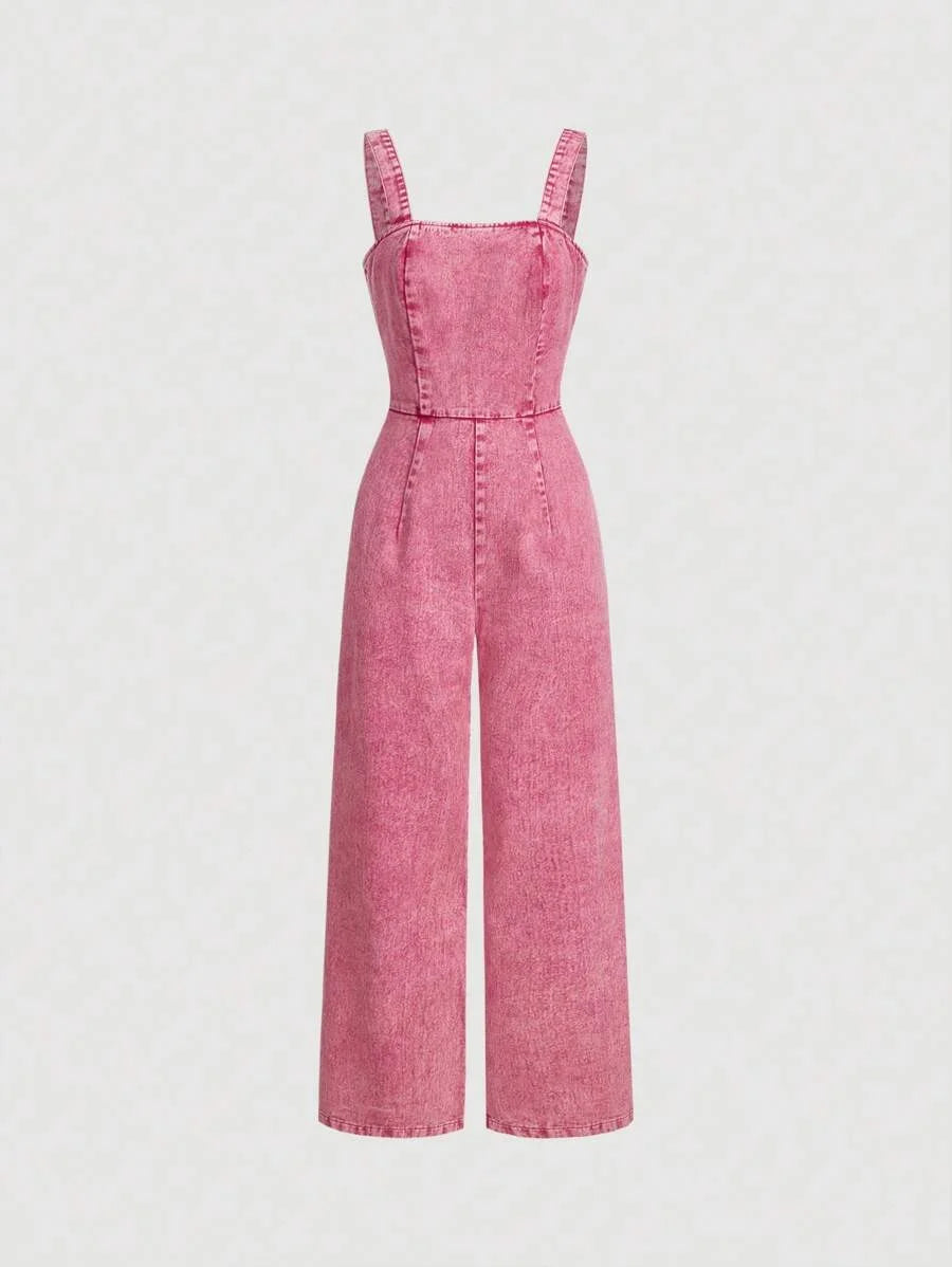 Women Wide Leg Loose Casual Versatile Denim Bib Pants