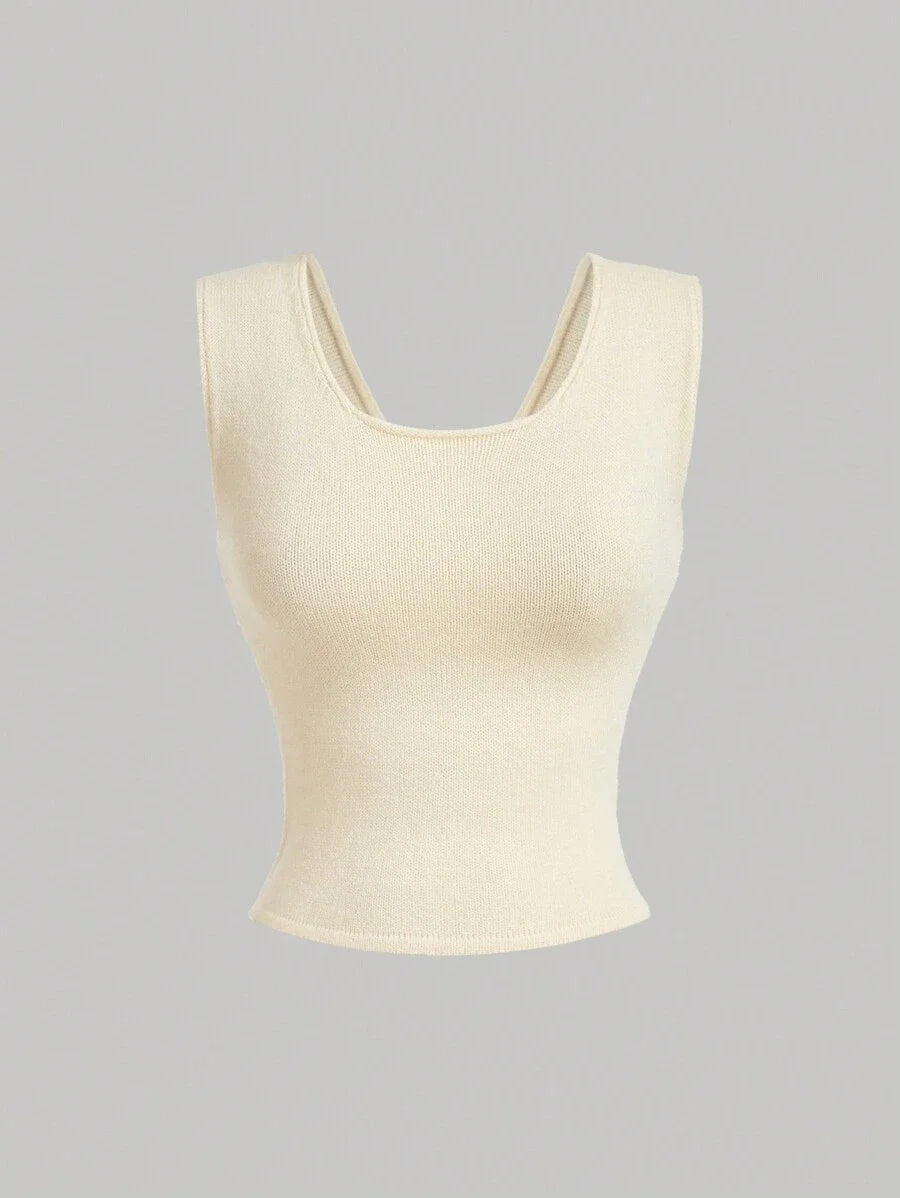 Womens Apricot Hollow Back LaceUp Bowknot Knitted Top