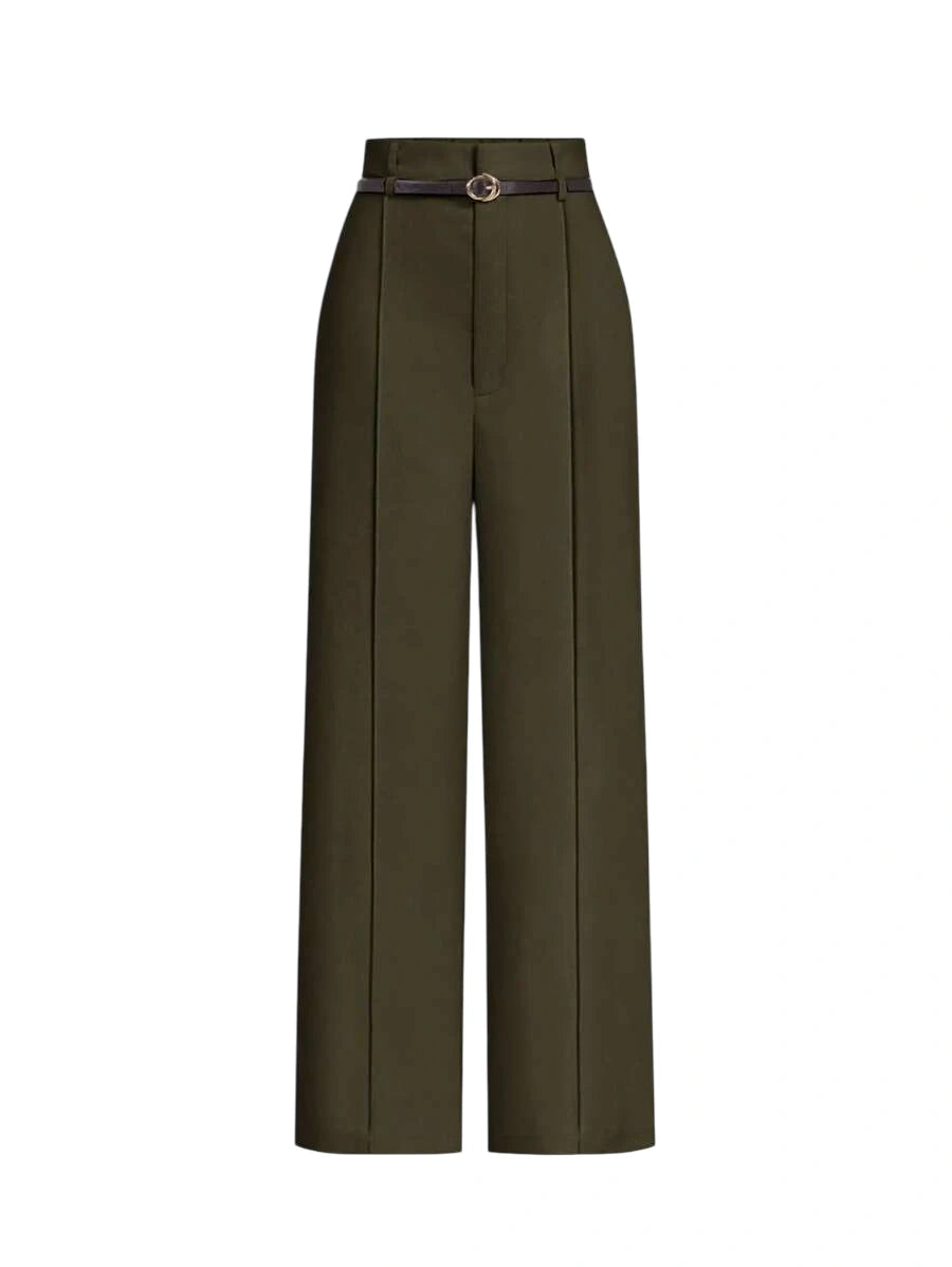 Womens Army Green Toothpick Straight Leg Pants With Belt ColorWinter PantsWinter Pants For
