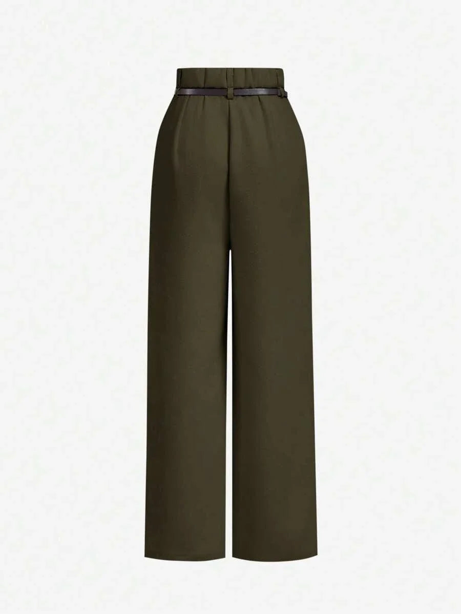 Womens Army Green Toothpick Straight Leg Pants With Belt ColorWinter PantsWinter Pants For