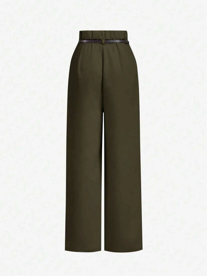 Womens Army Green Toothpick Straight Leg Pants With Belt ColorWinter PantsWinter Pants For
