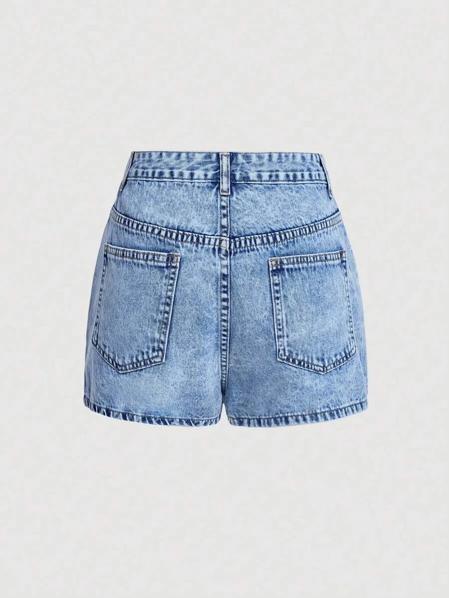 Womens Asymmetrical Hem Wrapped Denim Mini Skort
