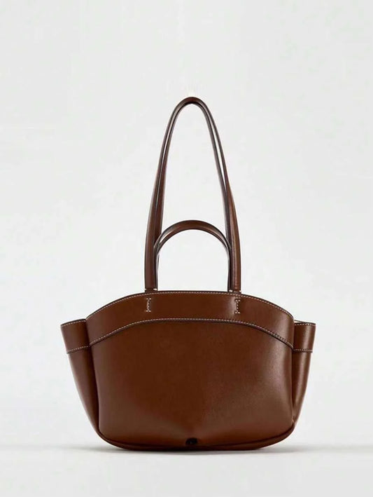 Womens Bag Autumn And Winter LargeCapacity PU Material Tote Bag Casual Simple Shopping Bag Brown