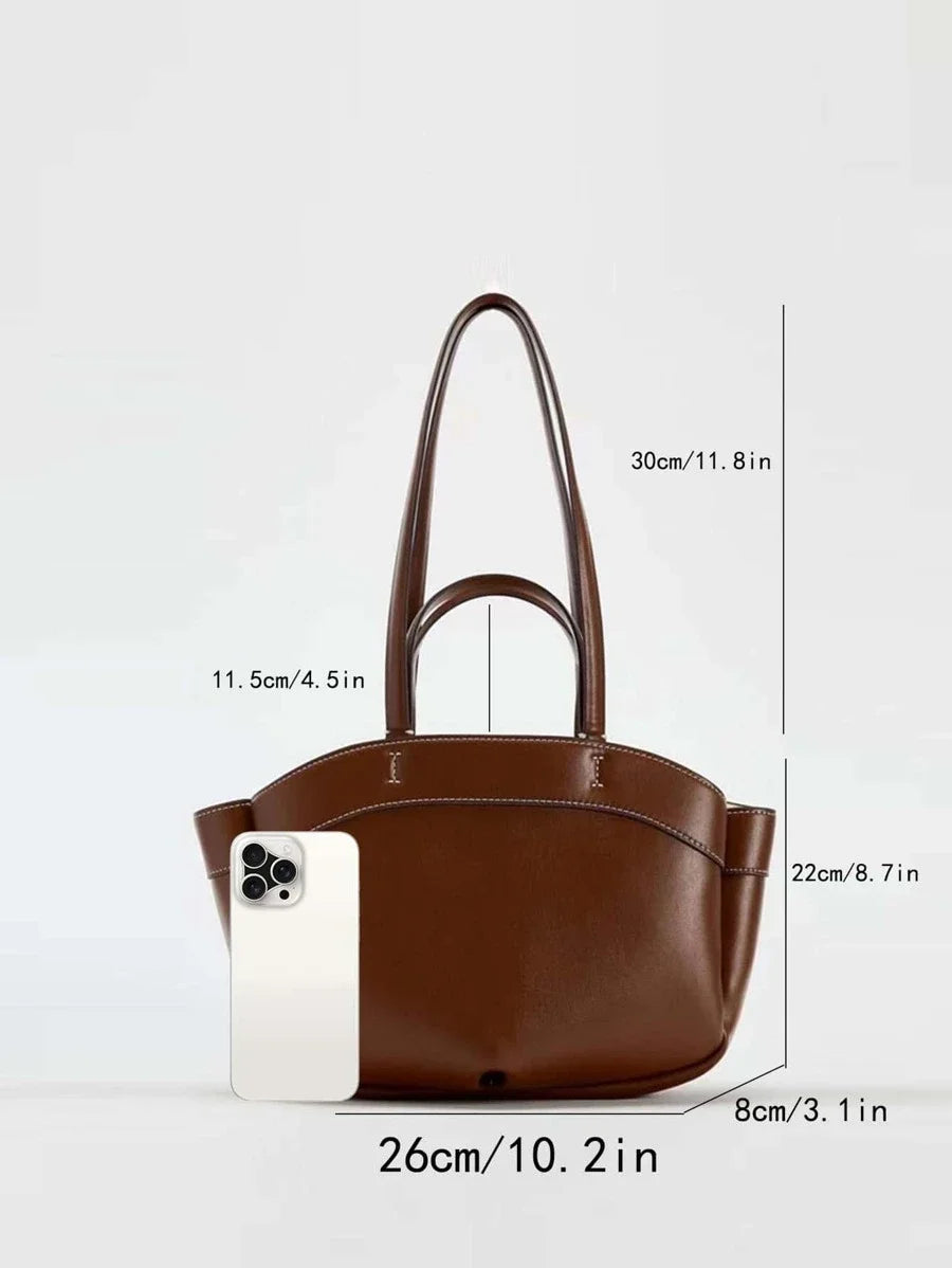 Womens Bag Autumn And Winter LargeCapacity PU Material Tote Bag Casual Simple Shopping Bag Brown